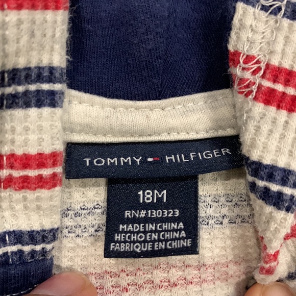 Tommy Hilfiger Long-Sleeve Striped Red/Blue/Cream 3Button Shirt with Hood 18M - Picture 3 of 4